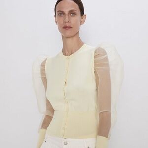 Pale Yellow ZARA Long Sleeve Cardigan